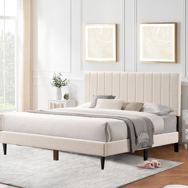 Normsman Dove Tufted Upholstered Platform Bed Frame Queen Headboard Only Latitude Run Color Cream